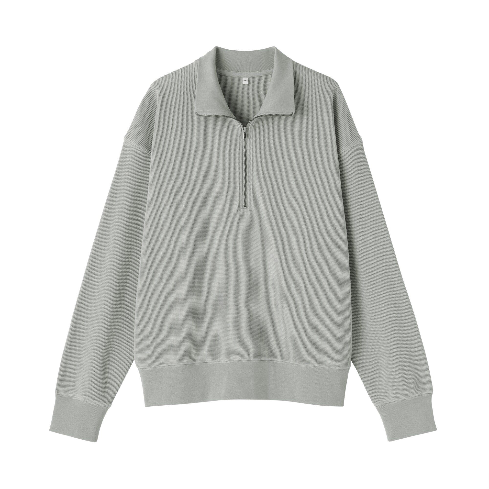 婦人　ワッフル編みハーフジッププルオーバー