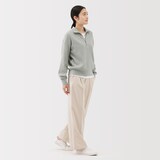 婦人　ワッフル編みハーフジッププルオーバー