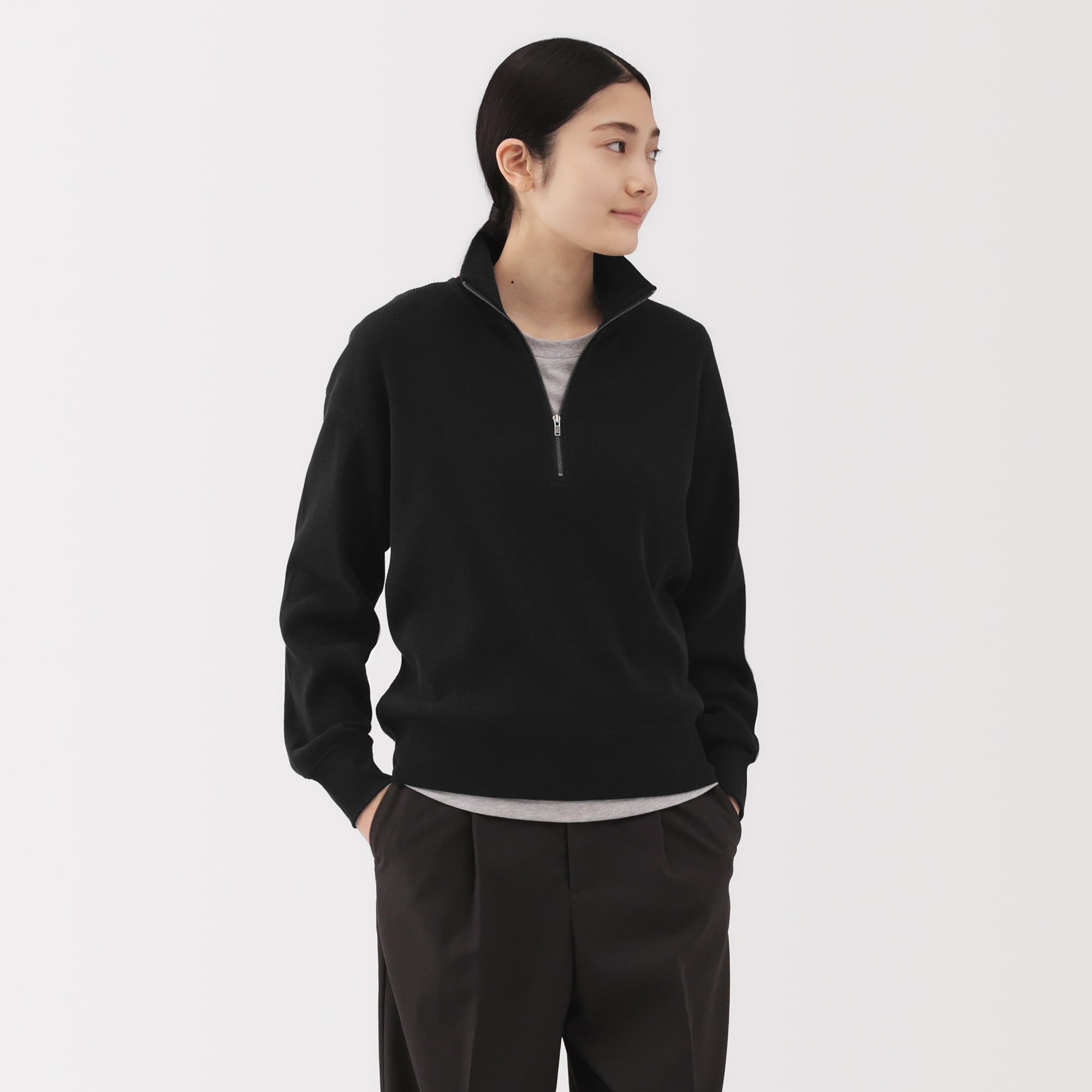 0109 GALERIE VIE コットンワッフル ハーフジッププルオーバー trim_fce_item66cad3d06440c.jpg