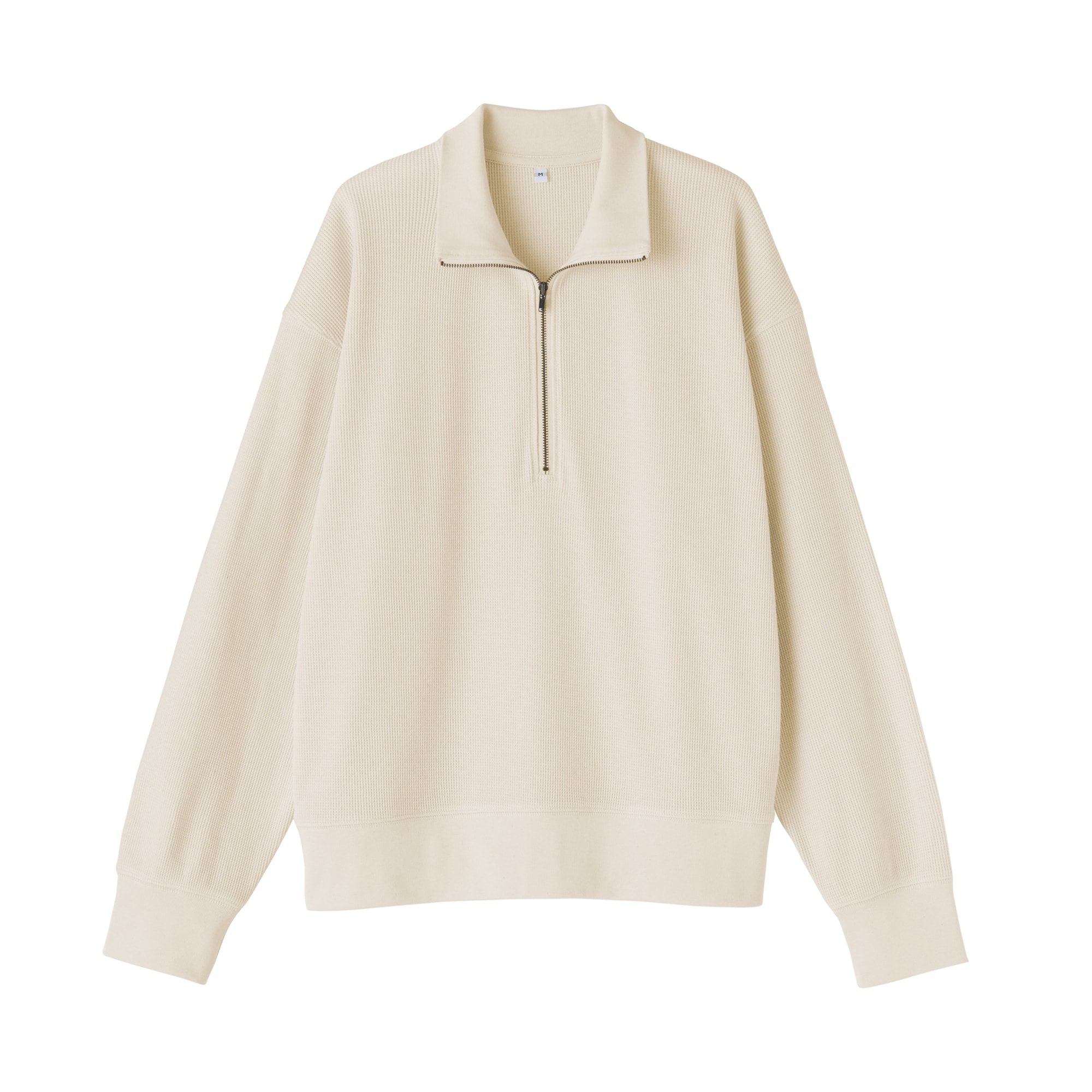 婦人　ワッフル編みハーフジッププルオーバー