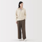 婦人　ワッフル編みハーフジッププルオーバー