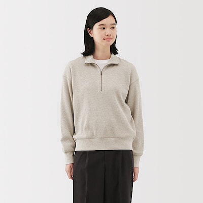 婦人　ワッフル編みハーフジッププルオーバー