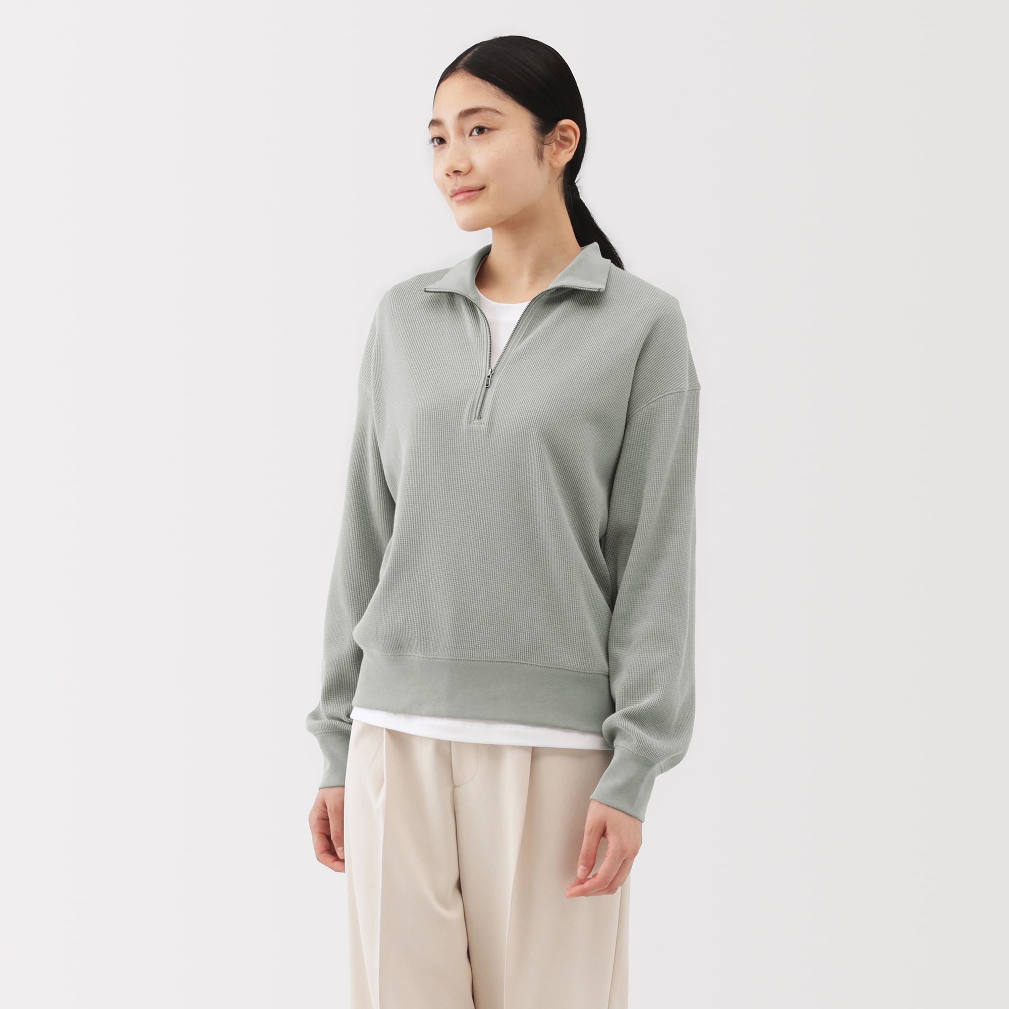 婦人 ワッフル編みハーフジッププルオーバー | 無印良品