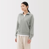 婦人　ワッフル編みハーフジッププルオーバー