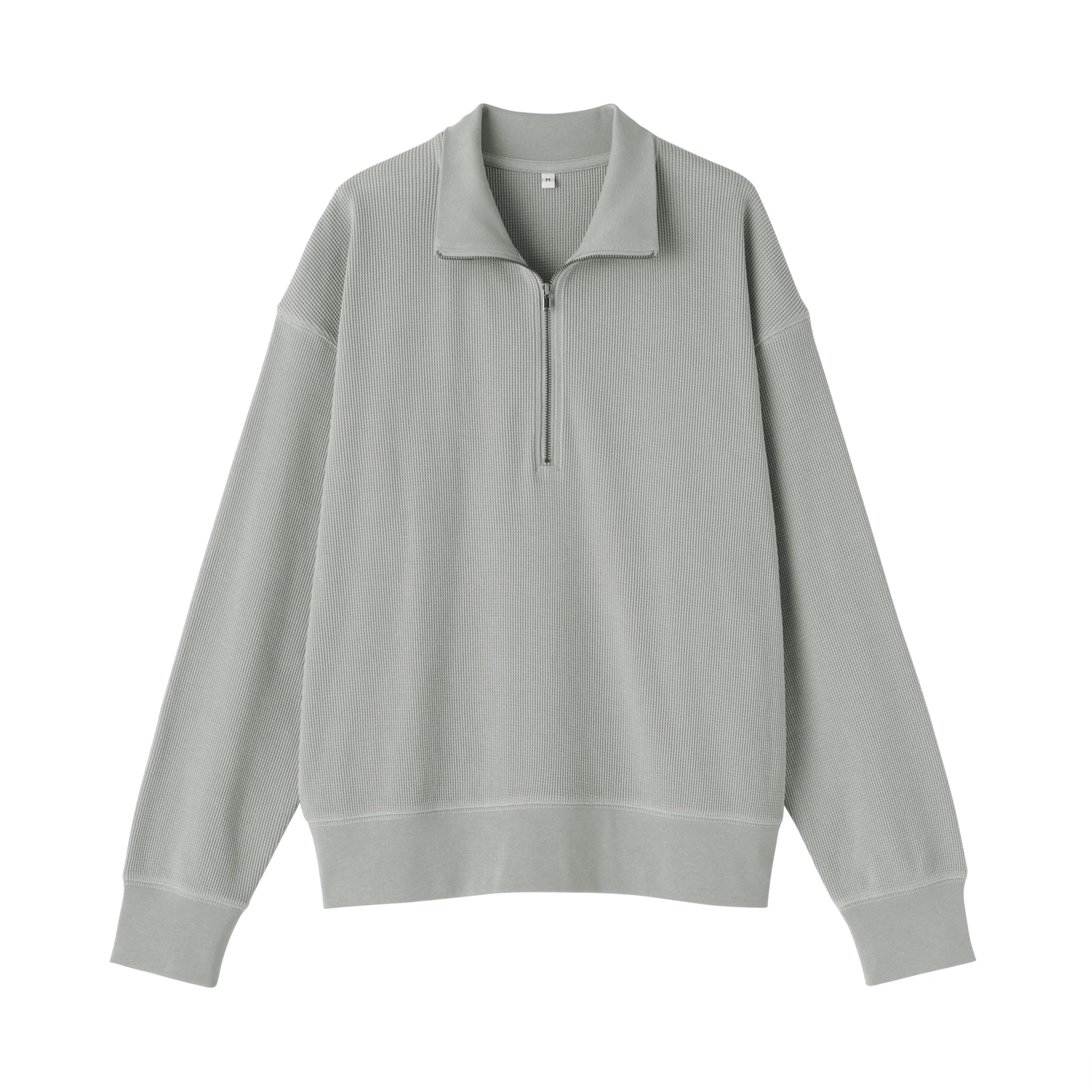 婦人　ワッフル編みハーフジッププルオーバー