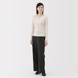 婦人　なめらかリブ編みクルーネック長袖カーディガン