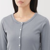 婦人　なめらかリブ編みクルーネック長袖カーディガン