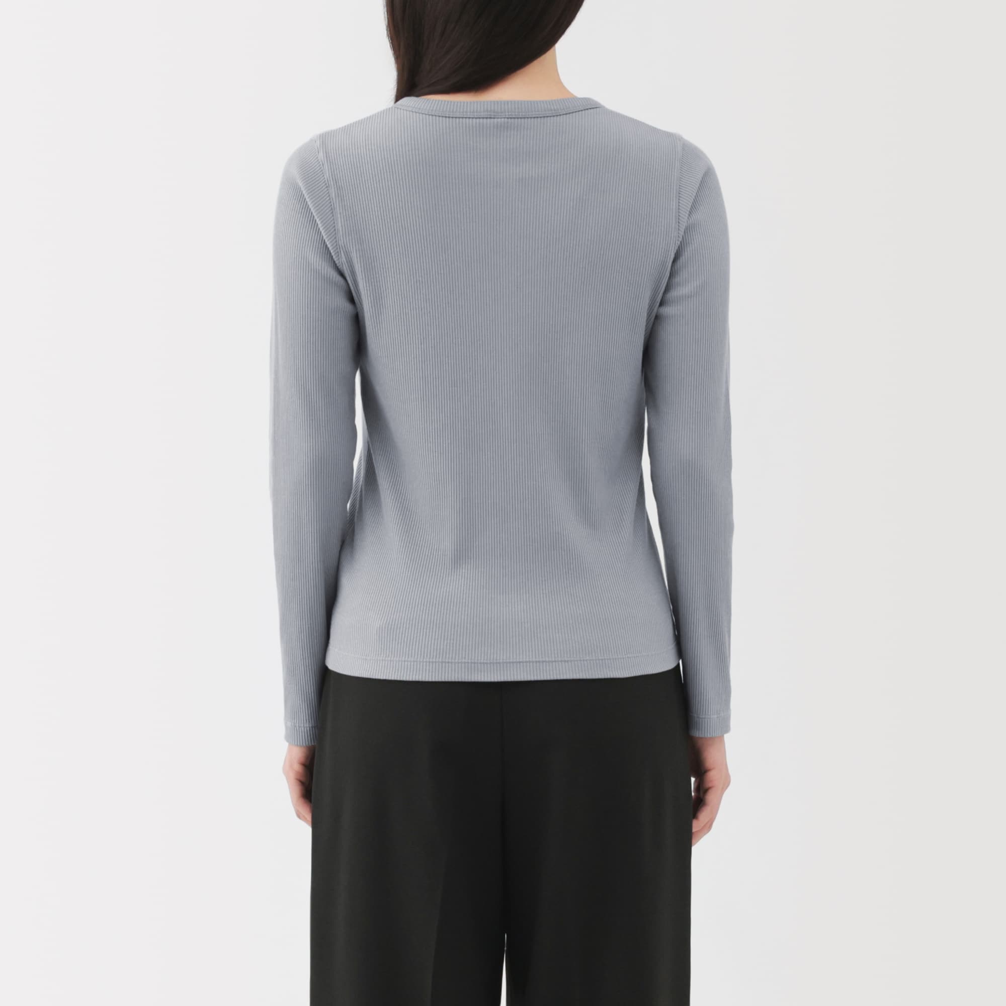 婦人　なめらかリブ編みクルーネック長袖カーディガン