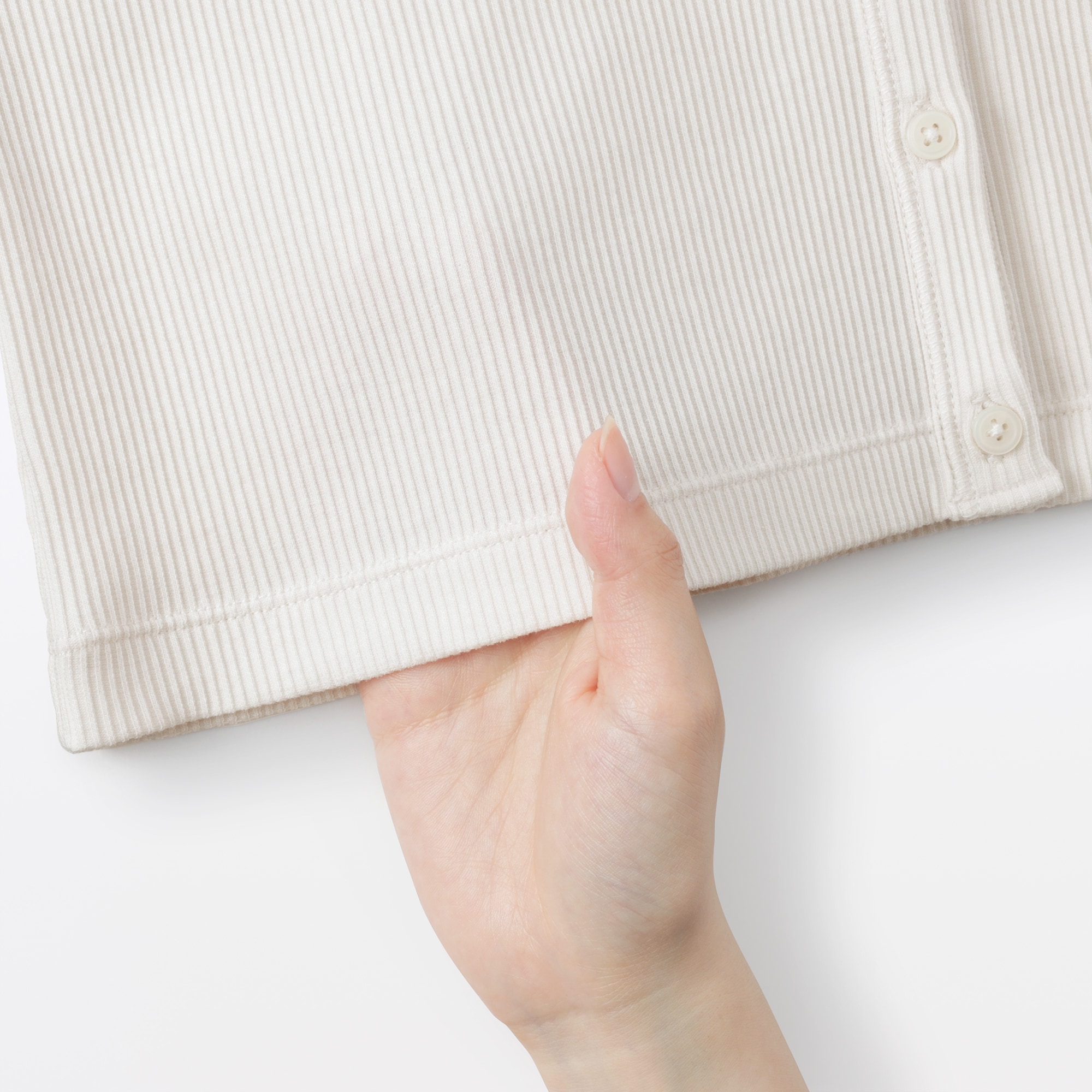 婦人　なめらかリブ編みクルーネック長袖カーディガン