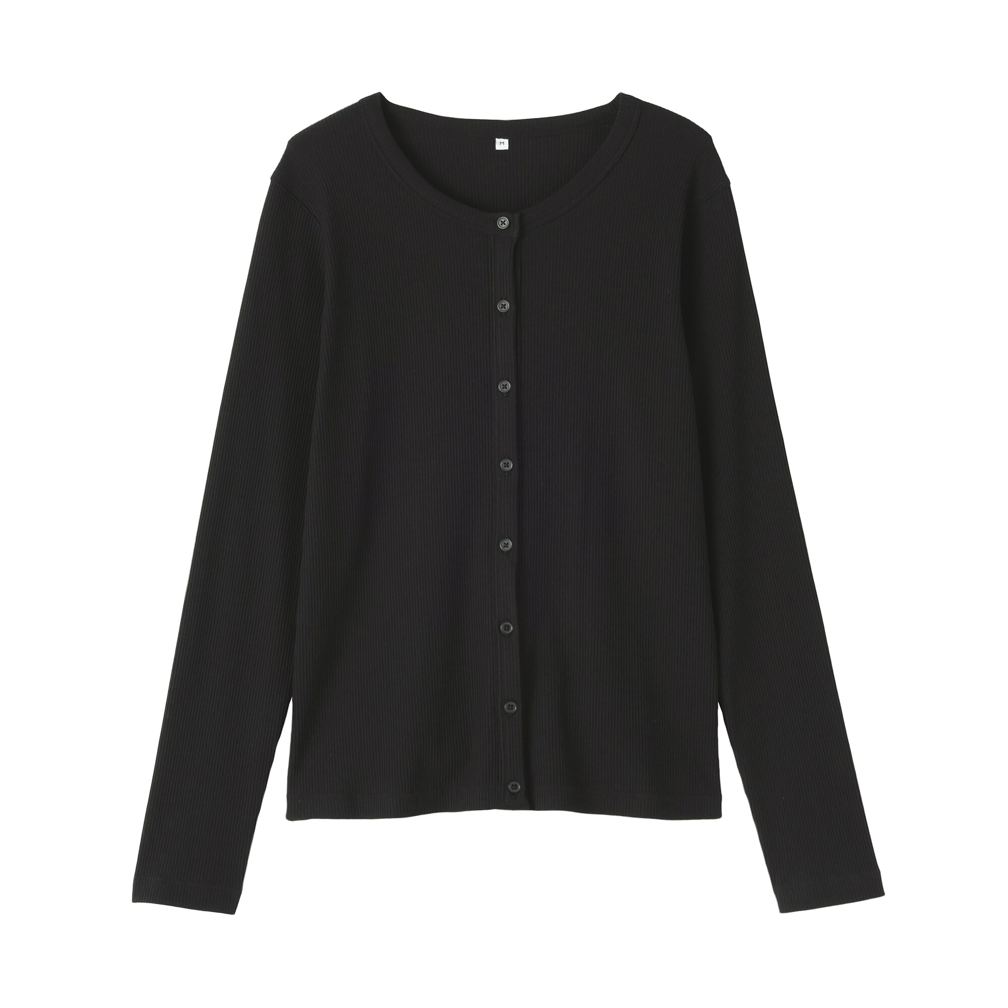 婦人　なめらかリブ編みクルーネック長袖カーディガン