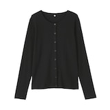 婦人　なめらかリブ編みクルーネック長袖カーディガン