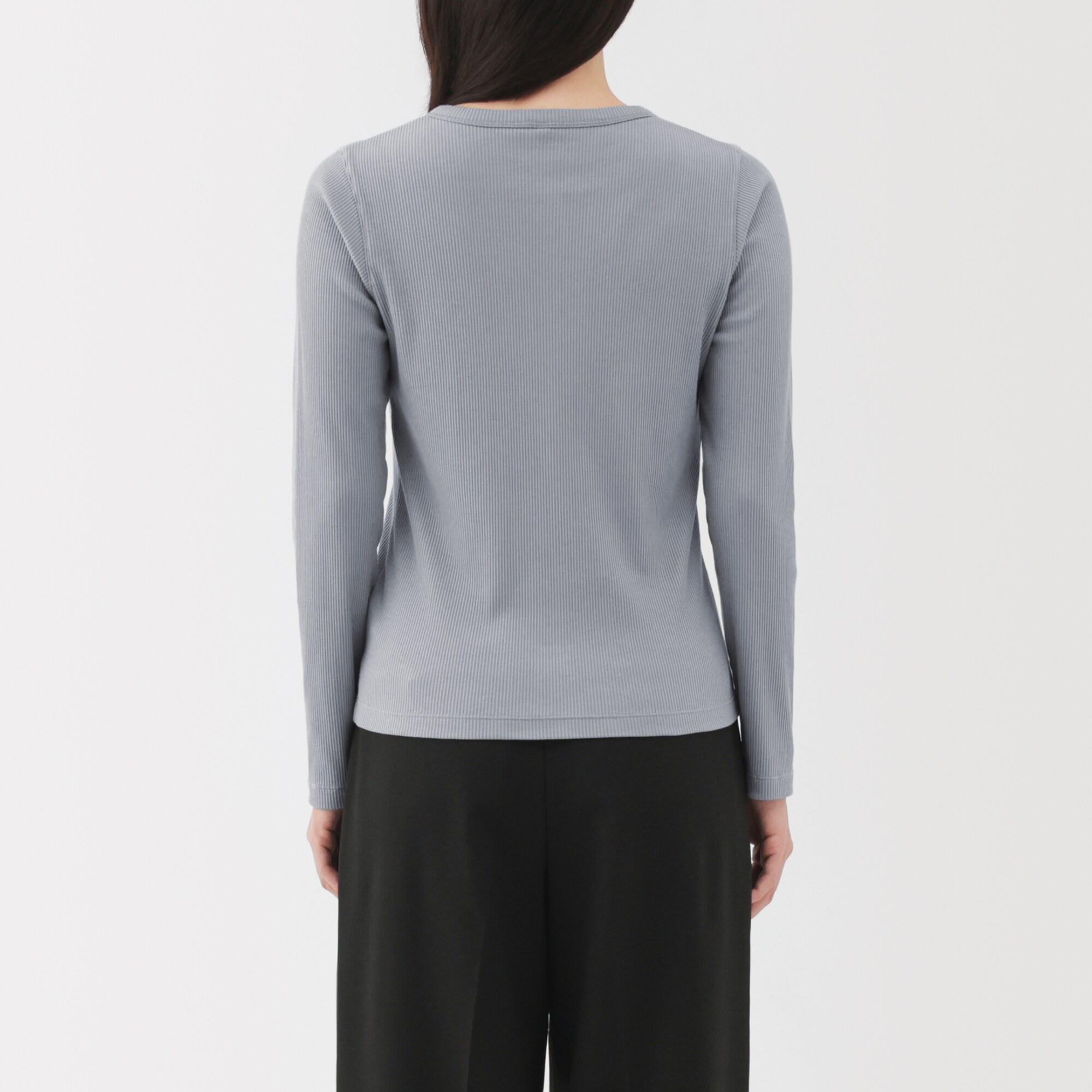 婦人　なめらかリブ編みクルーネック長袖カーディガン