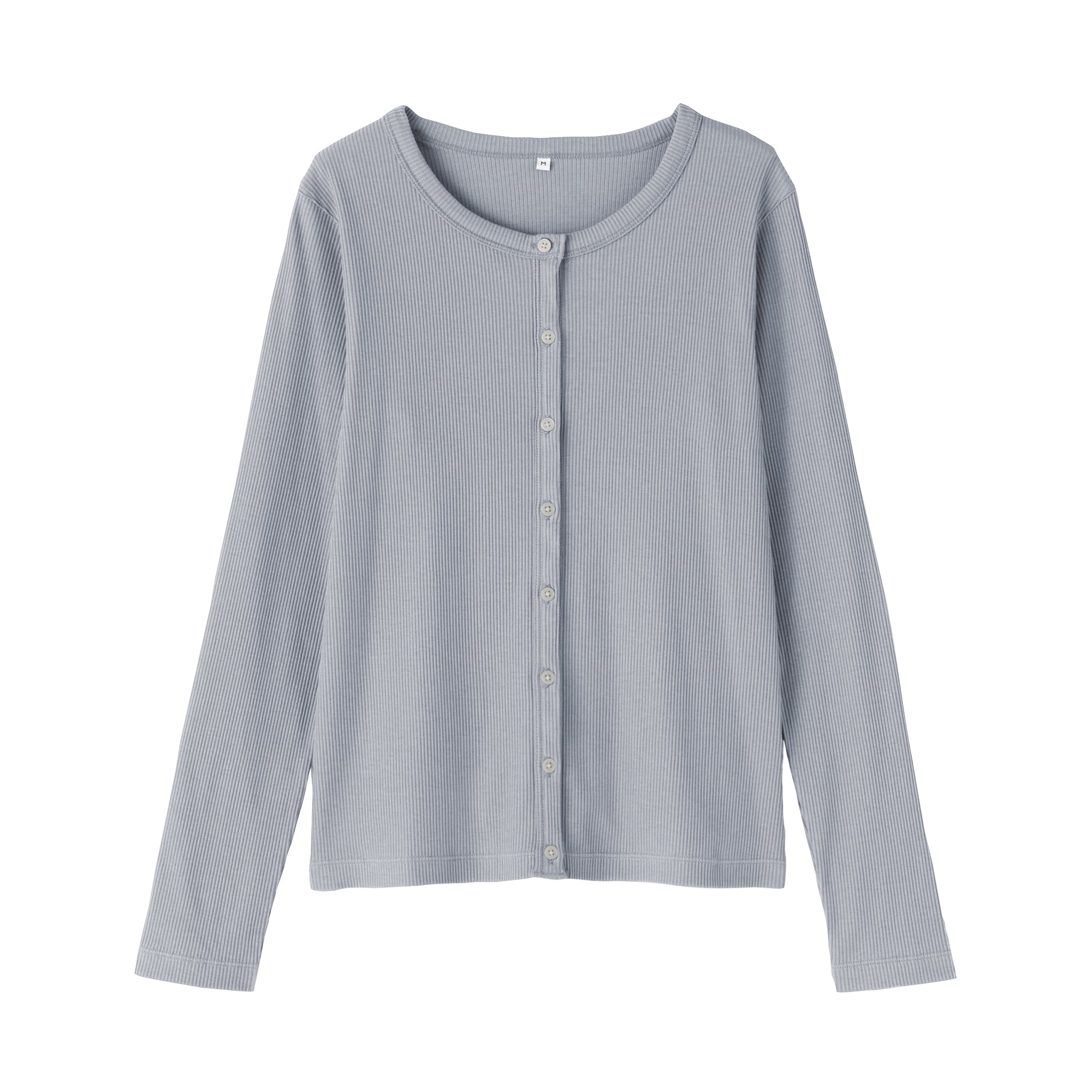 婦人　なめらかリブ編みクルーネック長袖カーディガン