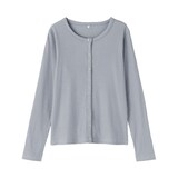 婦人　なめらかリブ編みクルーネック長袖カーディガン