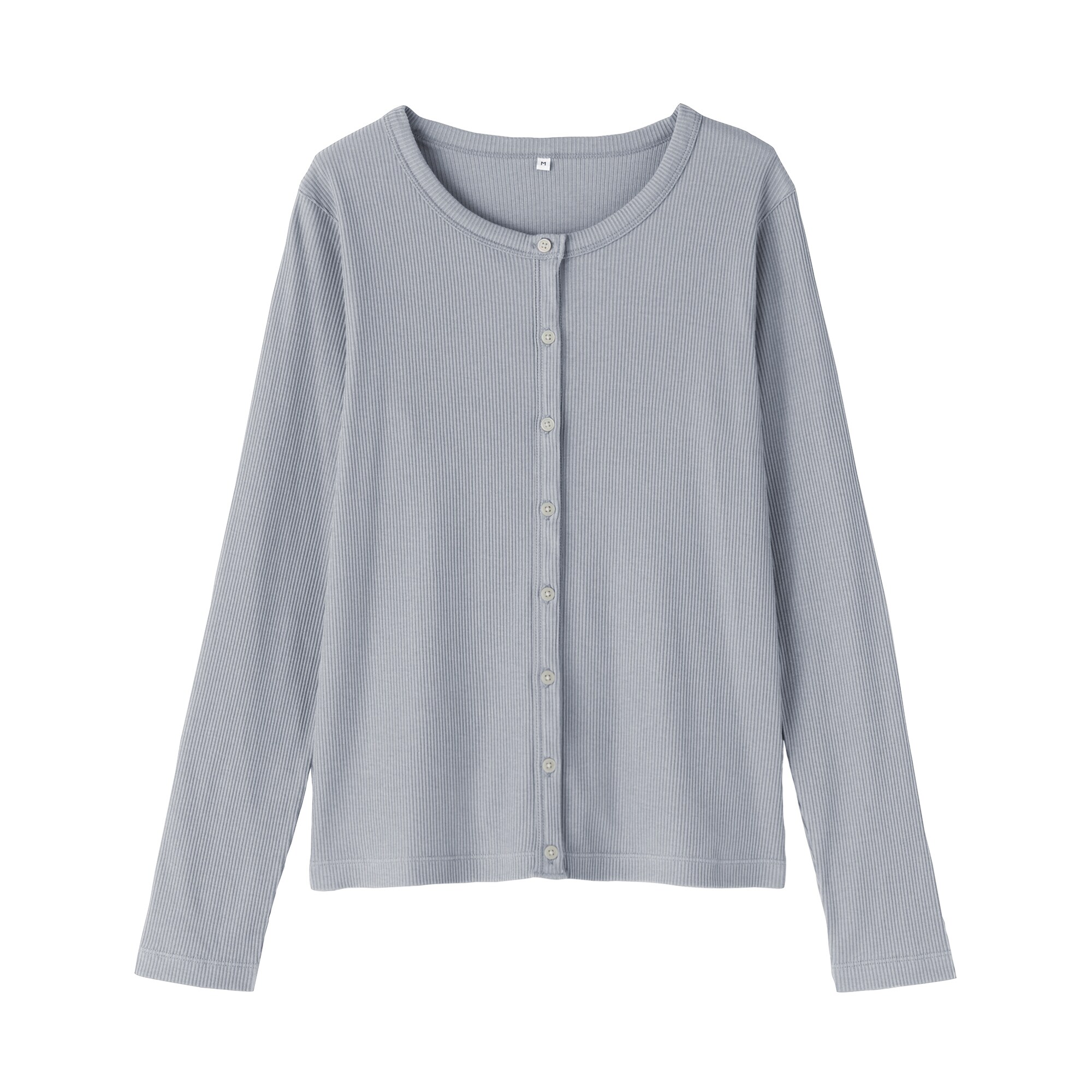 婦人　なめらかリブ編みクルーネック長袖カーディガン