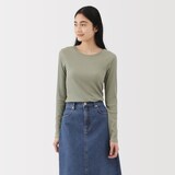 婦人　なめらかリブ編みクルーネック長袖Ｔシャツ