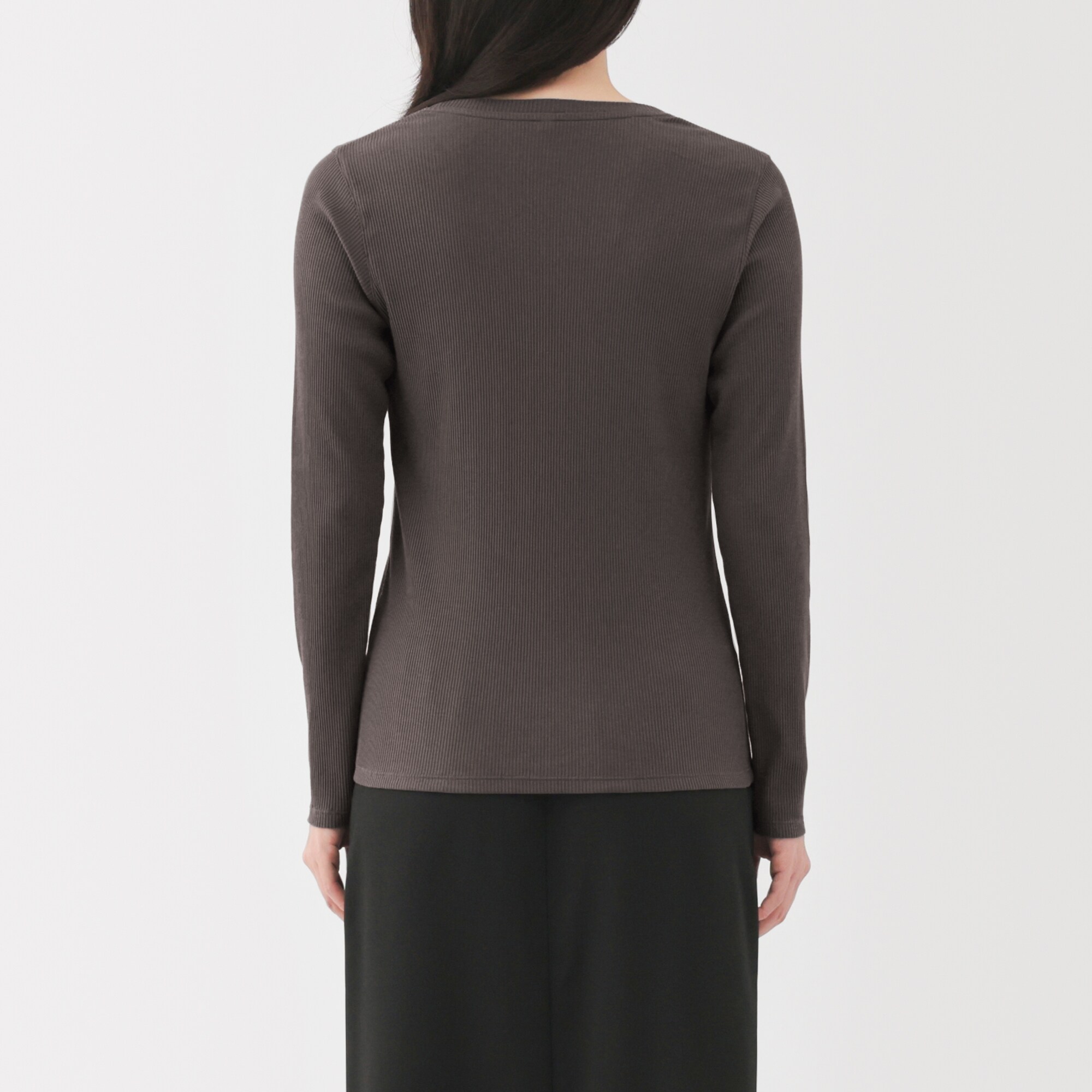 婦人　なめらかリブ編みクルーネック長袖Ｔシャツ