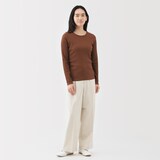 婦人　なめらかリブ編みクルーネック長袖Ｔシャツ