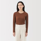 婦人　なめらかリブ編みクルーネック長袖Ｔシャツ