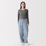 婦人　なめらかリブ編みクルーネック長袖Ｔシャツ