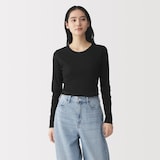 婦人　なめらかリブ編みクルーネック長袖Ｔシャツ