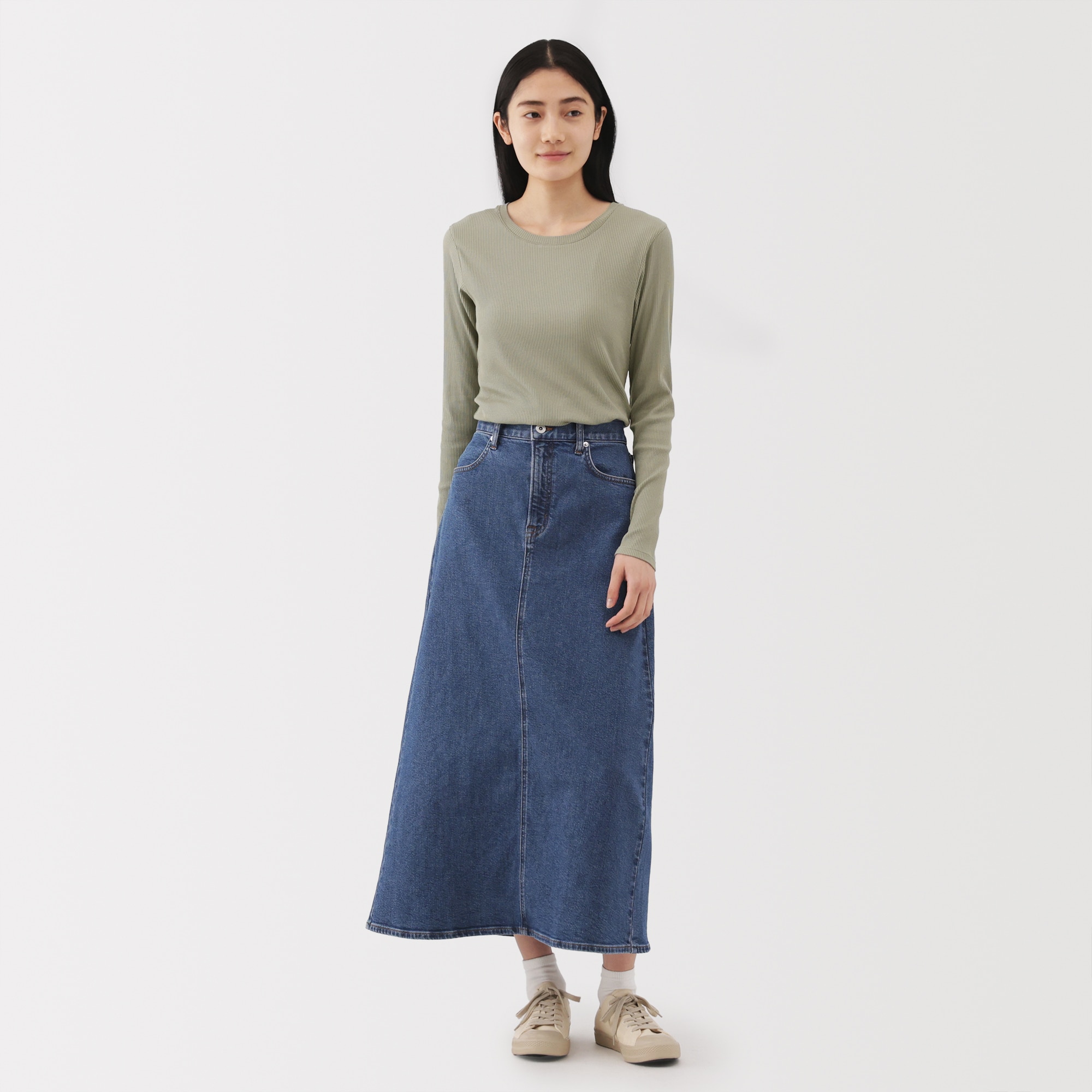 婦人　なめらかリブ編みクルーネック長袖Ｔシャツ