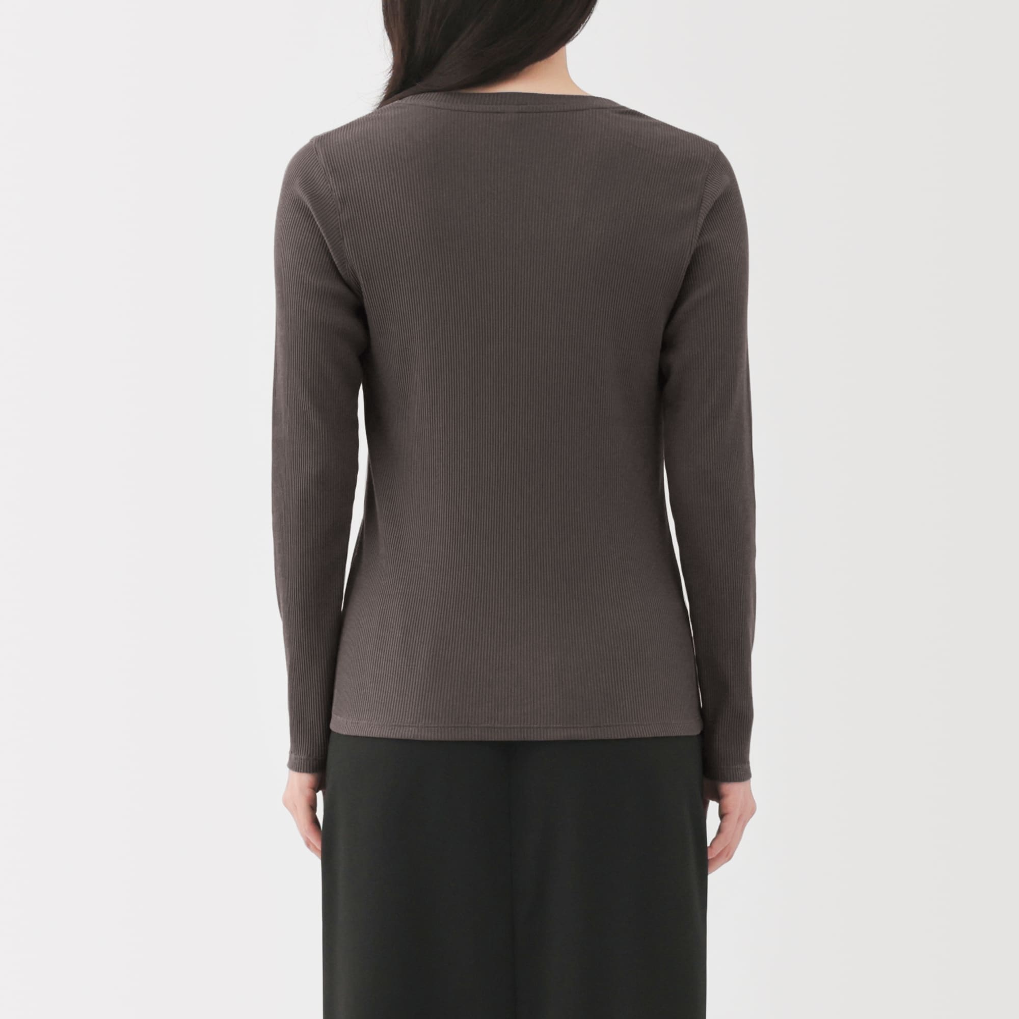婦人　なめらかリブ編みクルーネック長袖Ｔシャツ