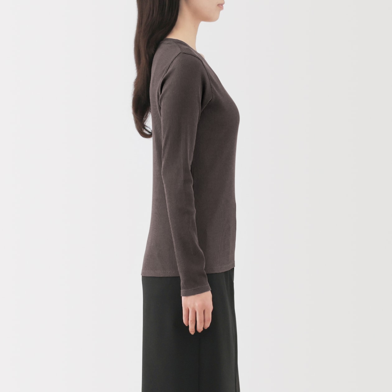 婦人　なめらかリブ編みクルーネック長袖Ｔシャツ