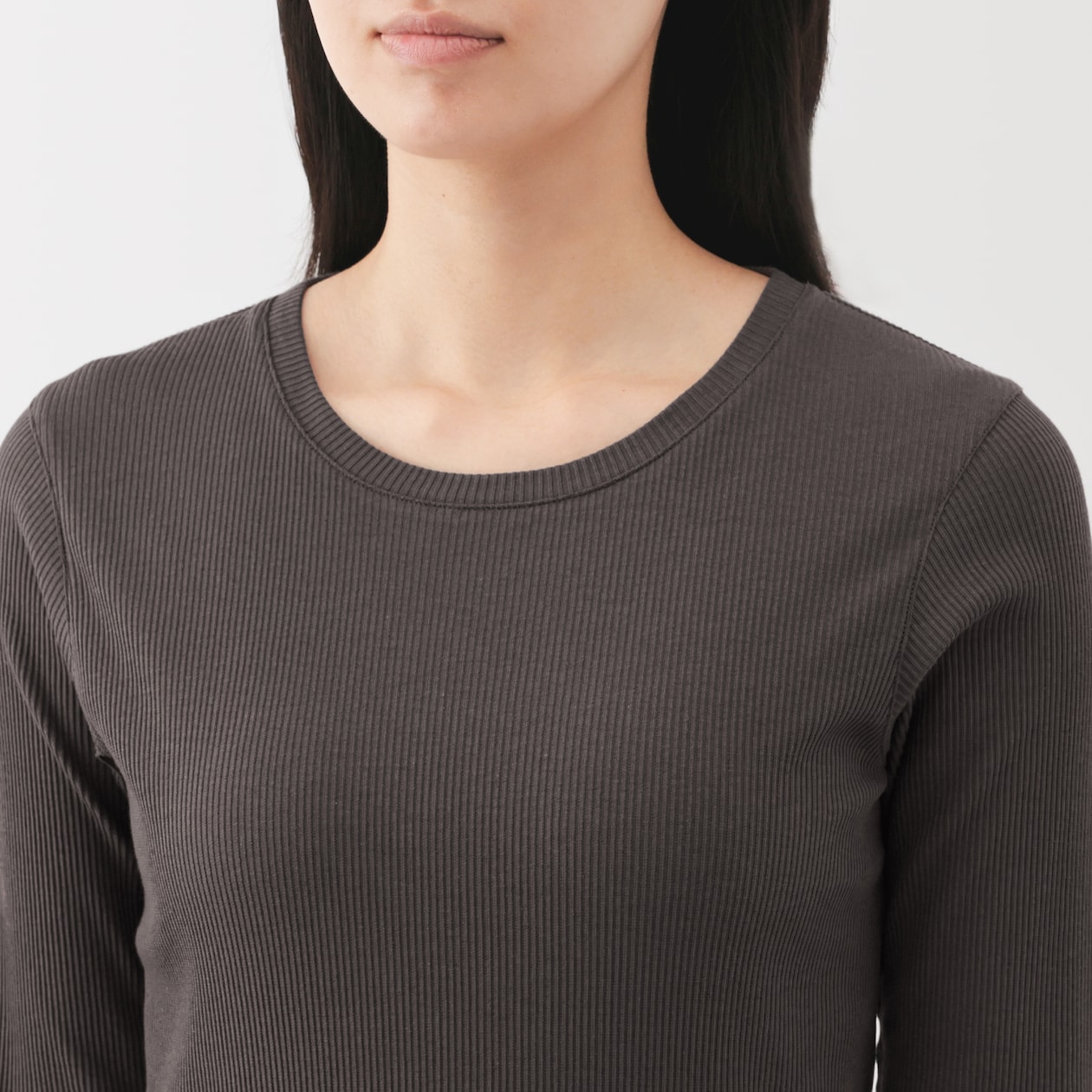 婦人　なめらかリブ編みクルーネック長袖Ｔシャツ