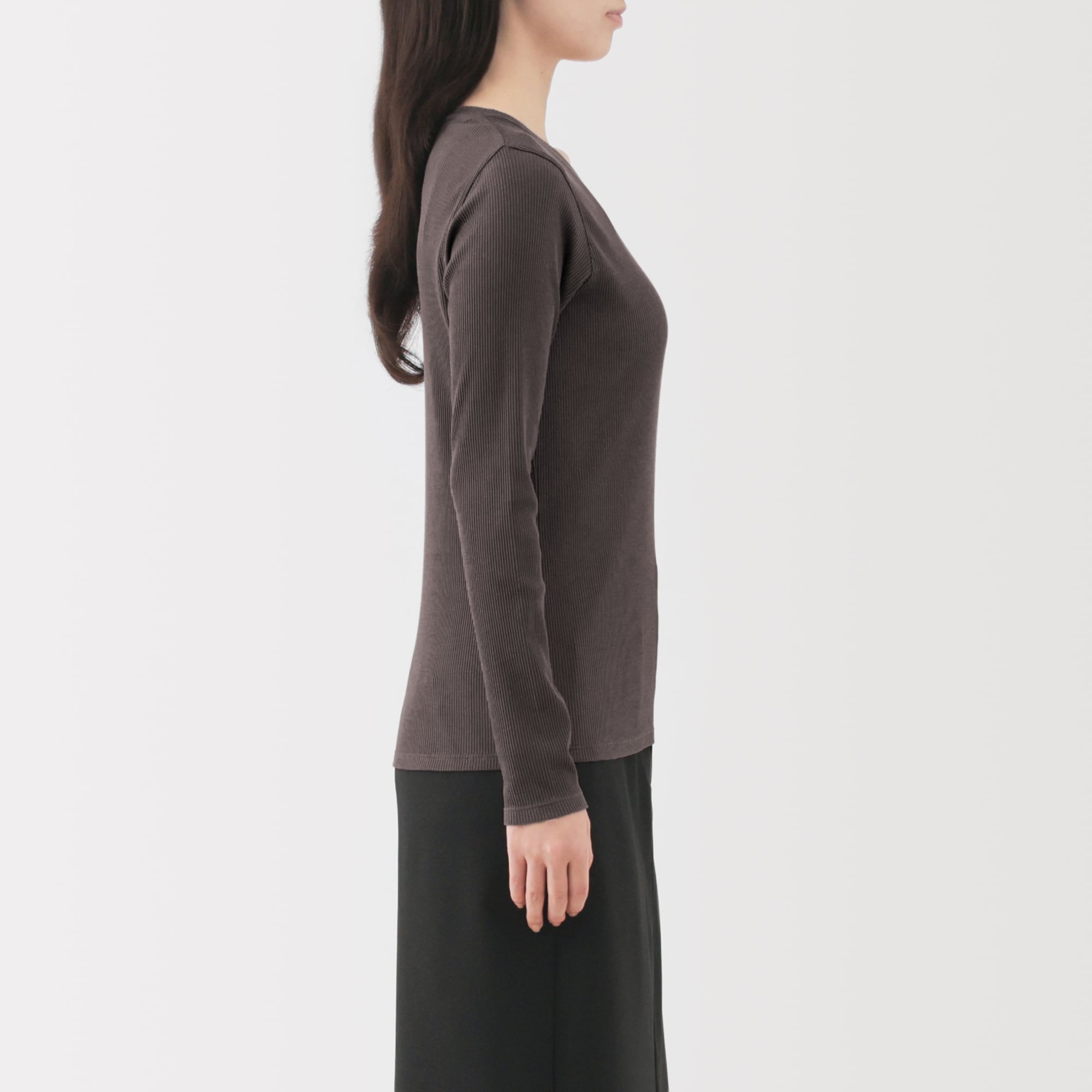 婦人 なめらかリブ編みクルーネック長袖Tシャツ | 無印良品