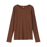 婦人　なめらかリブ編みクルーネック長袖Ｔシャツ