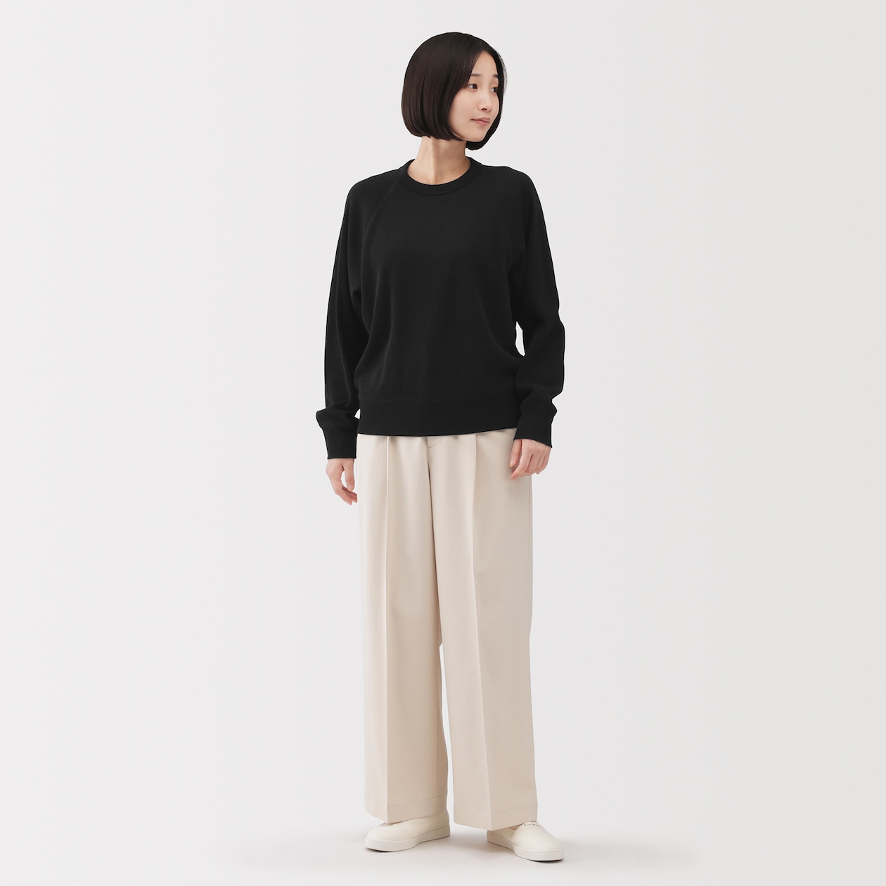 婦人　ワッフル編みクルーネック長袖Ｔシャツ