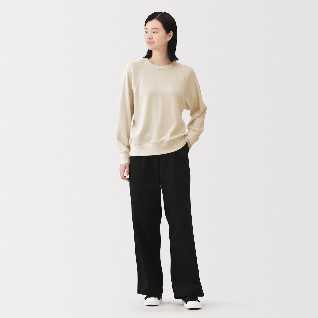婦人　ワッフル編みクルーネック長袖Ｔシャツ