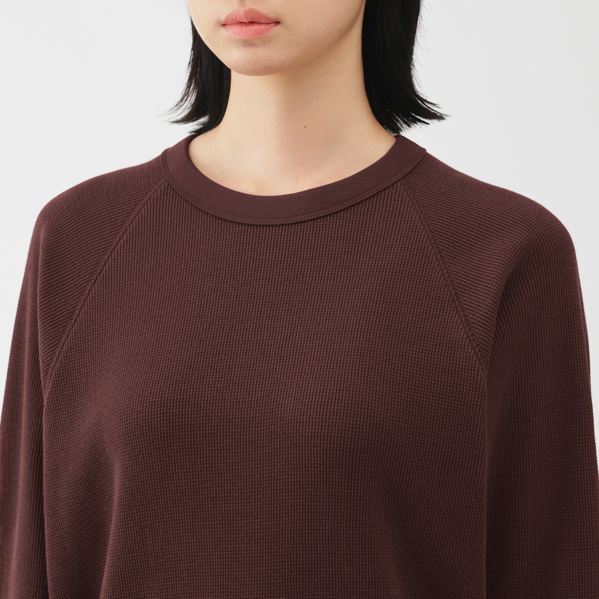 婦人　ワッフル編みクルーネック長袖Ｔシャツ