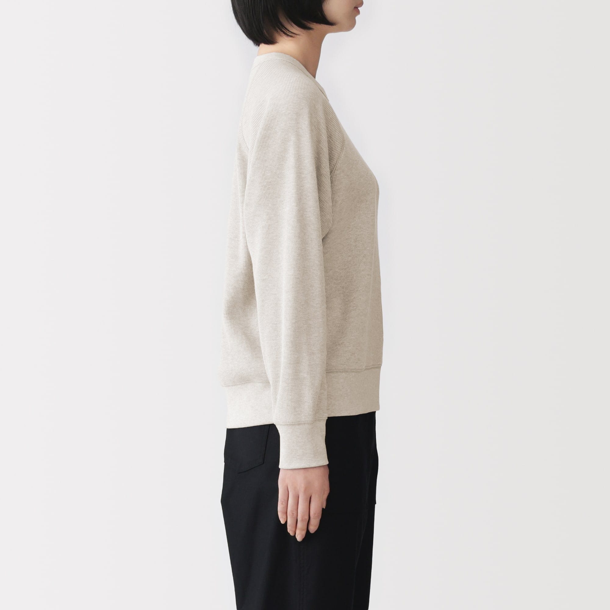 婦人 ワッフル編みクルーネック長袖Tシャツ | 無印良品