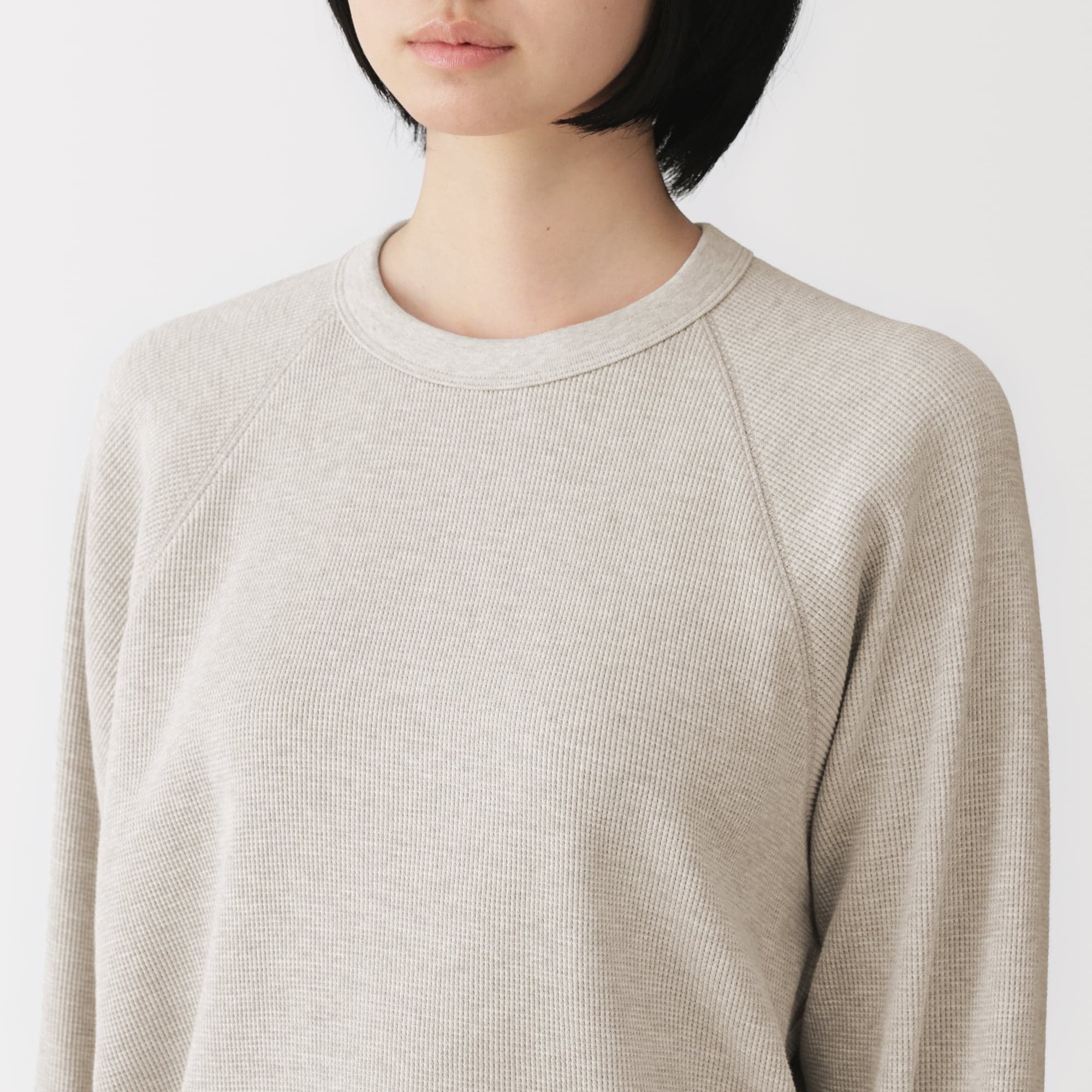 婦人 ワッフル編みクルーネック長袖Tシャツ | 無印良品