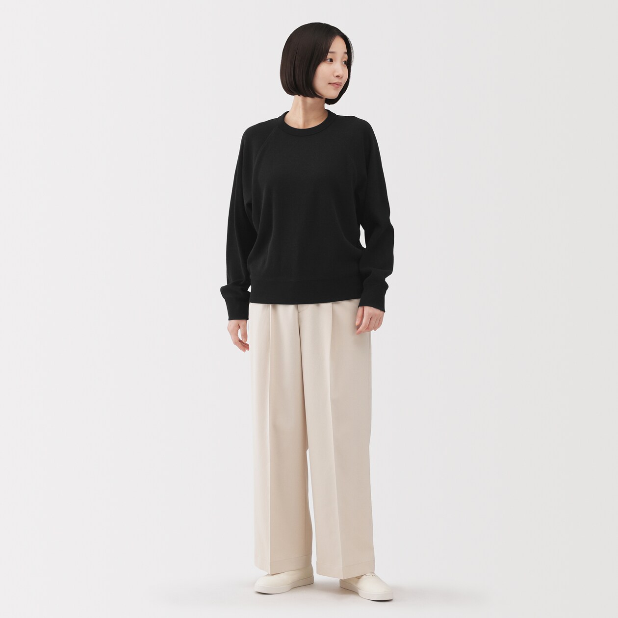 婦人　ワッフル編みクルーネック長袖Ｔシャツ