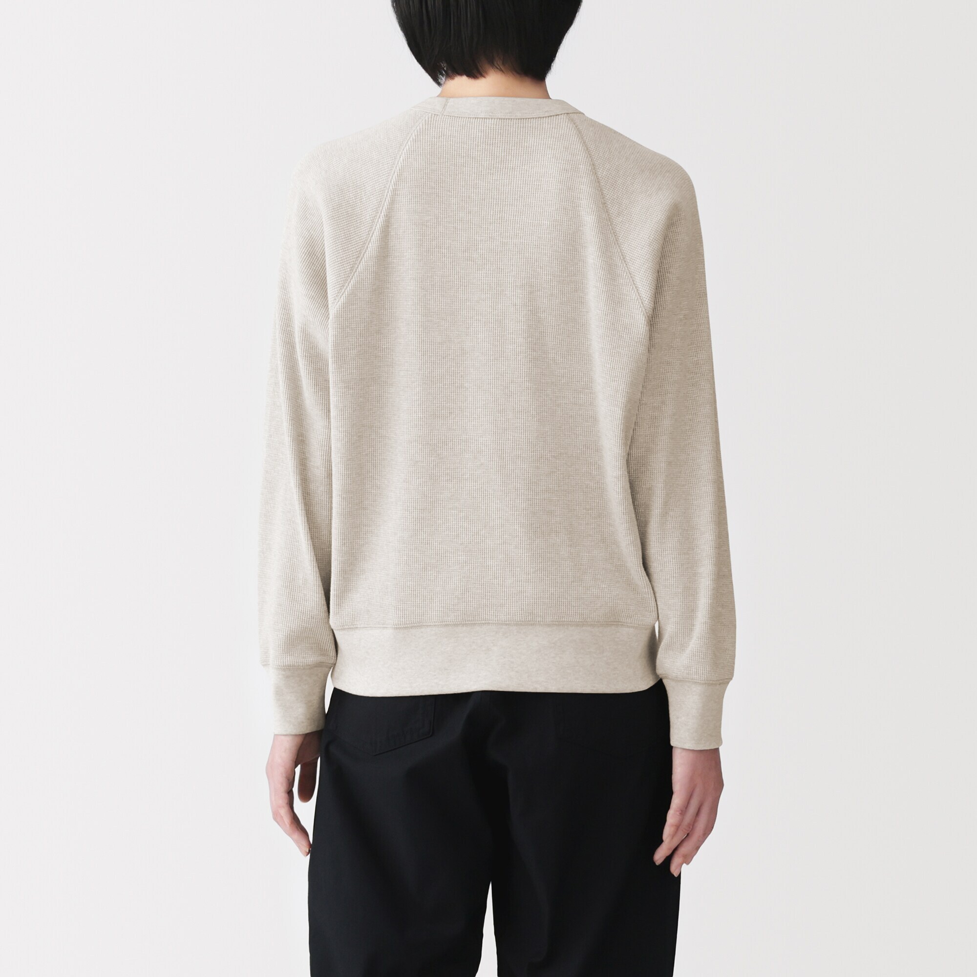 婦人　ワッフル編みクルーネック長袖Ｔシャツ