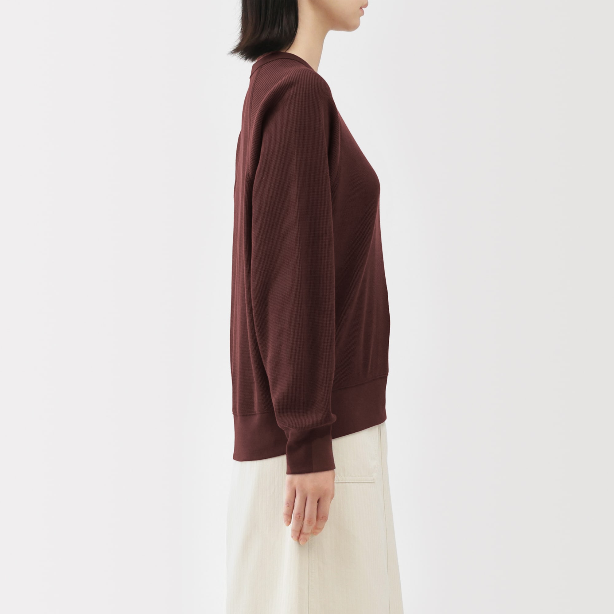 婦人　ワッフル編みクルーネック長袖Ｔシャツ