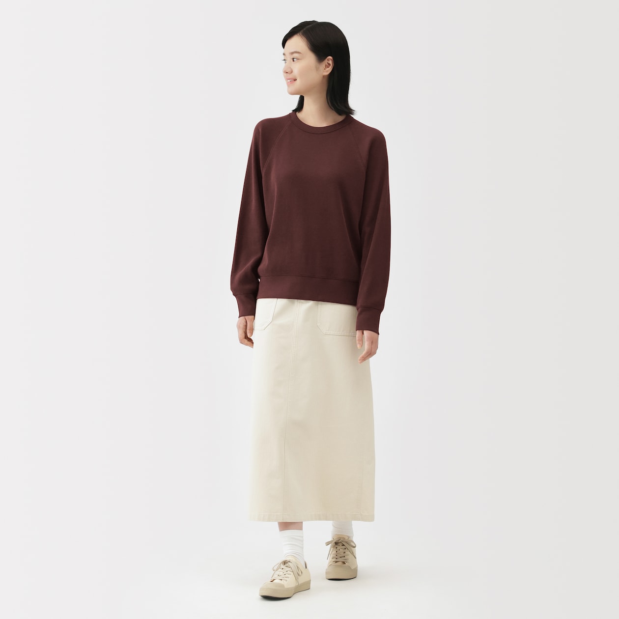 婦人　ワッフル編みクルーネック長袖Ｔシャツ