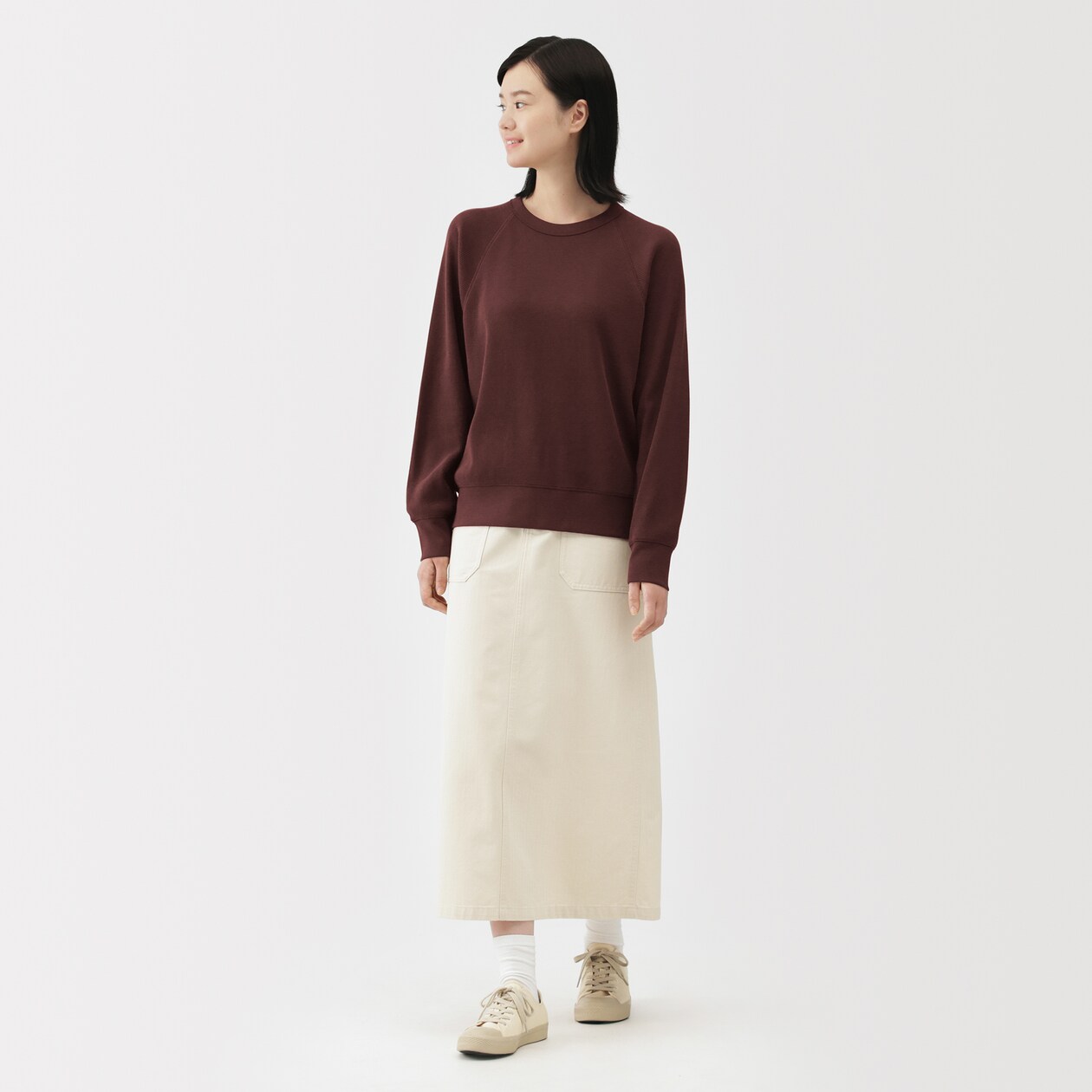 婦人　ワッフル編みクルーネック長袖Ｔシャツ