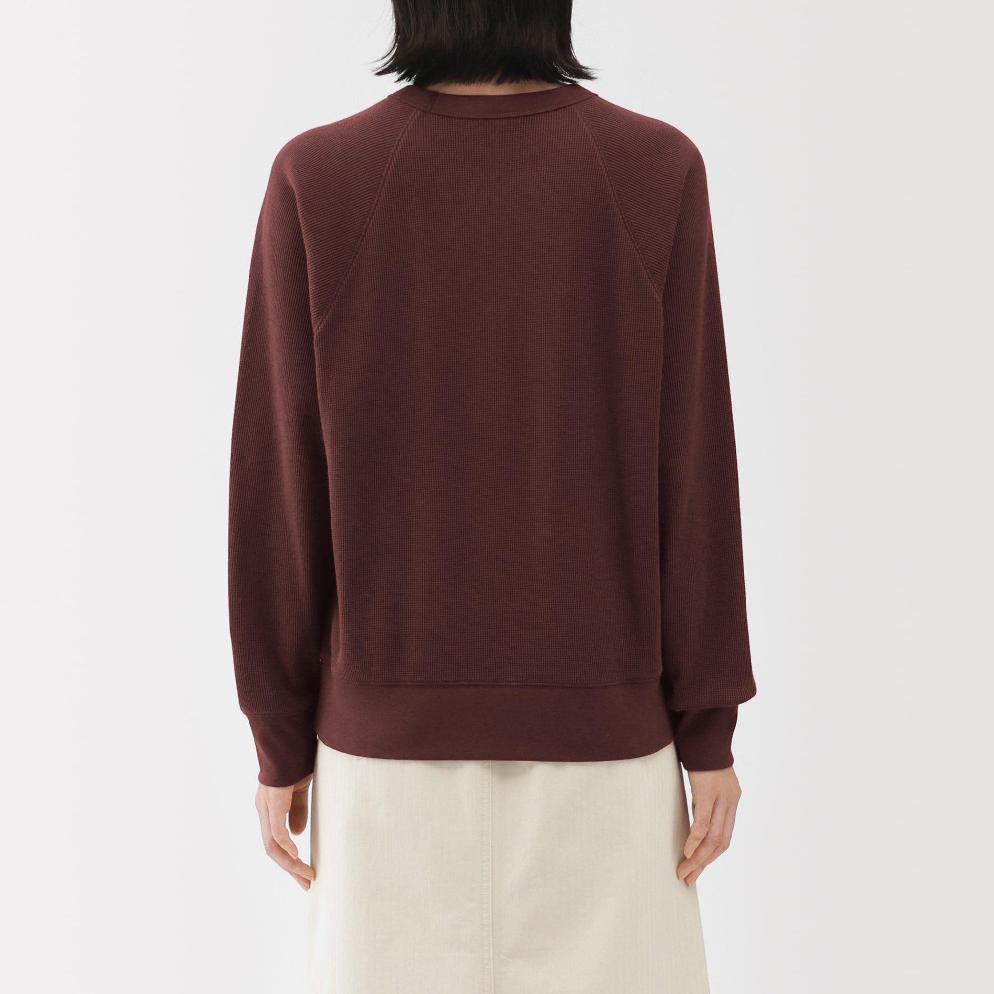 婦人　ワッフル編みクルーネック長袖Ｔシャツ