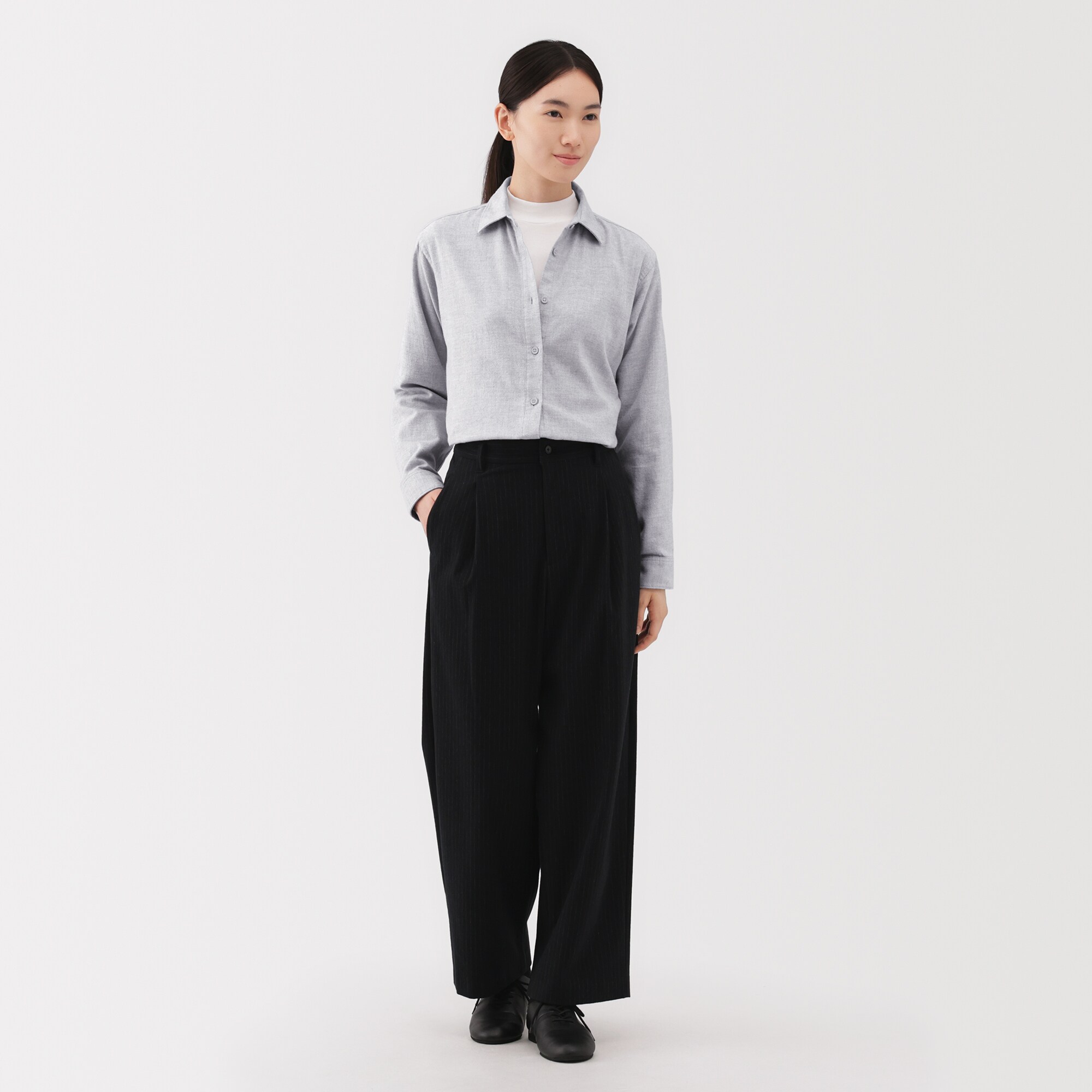 婦人　両面起毛フランネルレギュラーカラー長袖シャツ