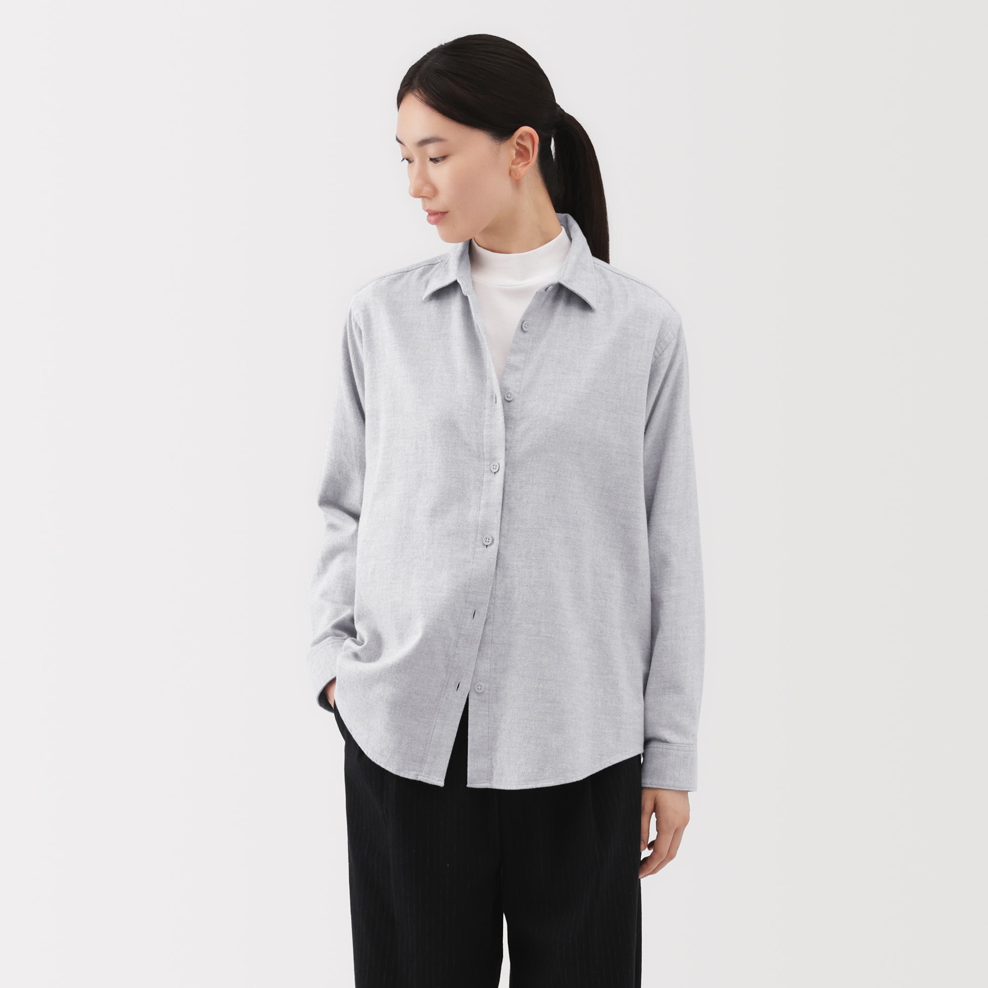 婦人 両面起毛フランネルレギュラーカラー長袖シャツ | 無印良品