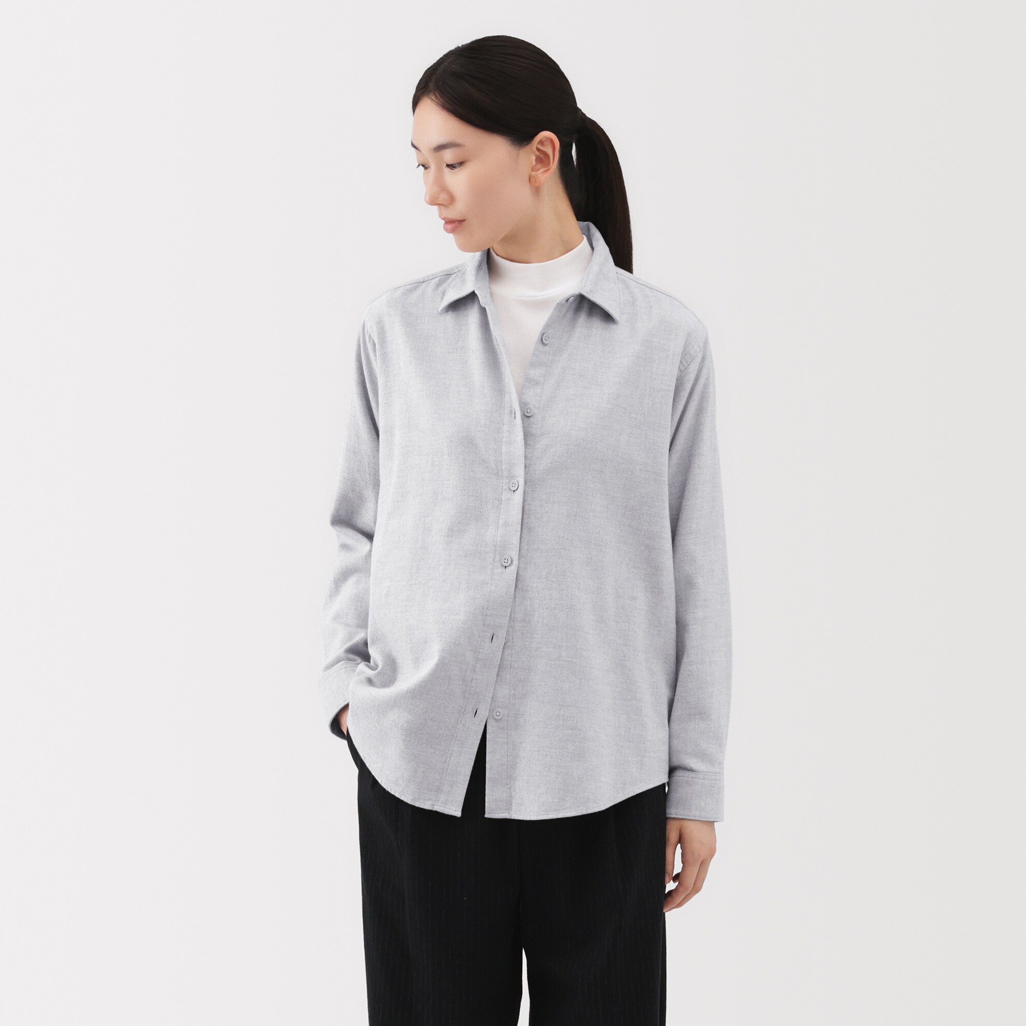 婦人　両面起毛フランネルレギュラーカラー長袖シャツ