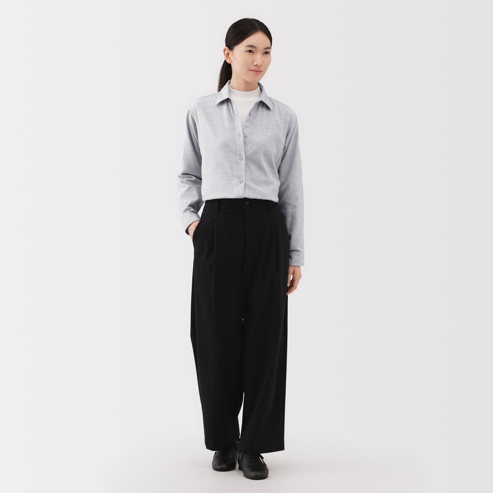 婦人　両面起毛フランネルレギュラーカラー長袖シャツ