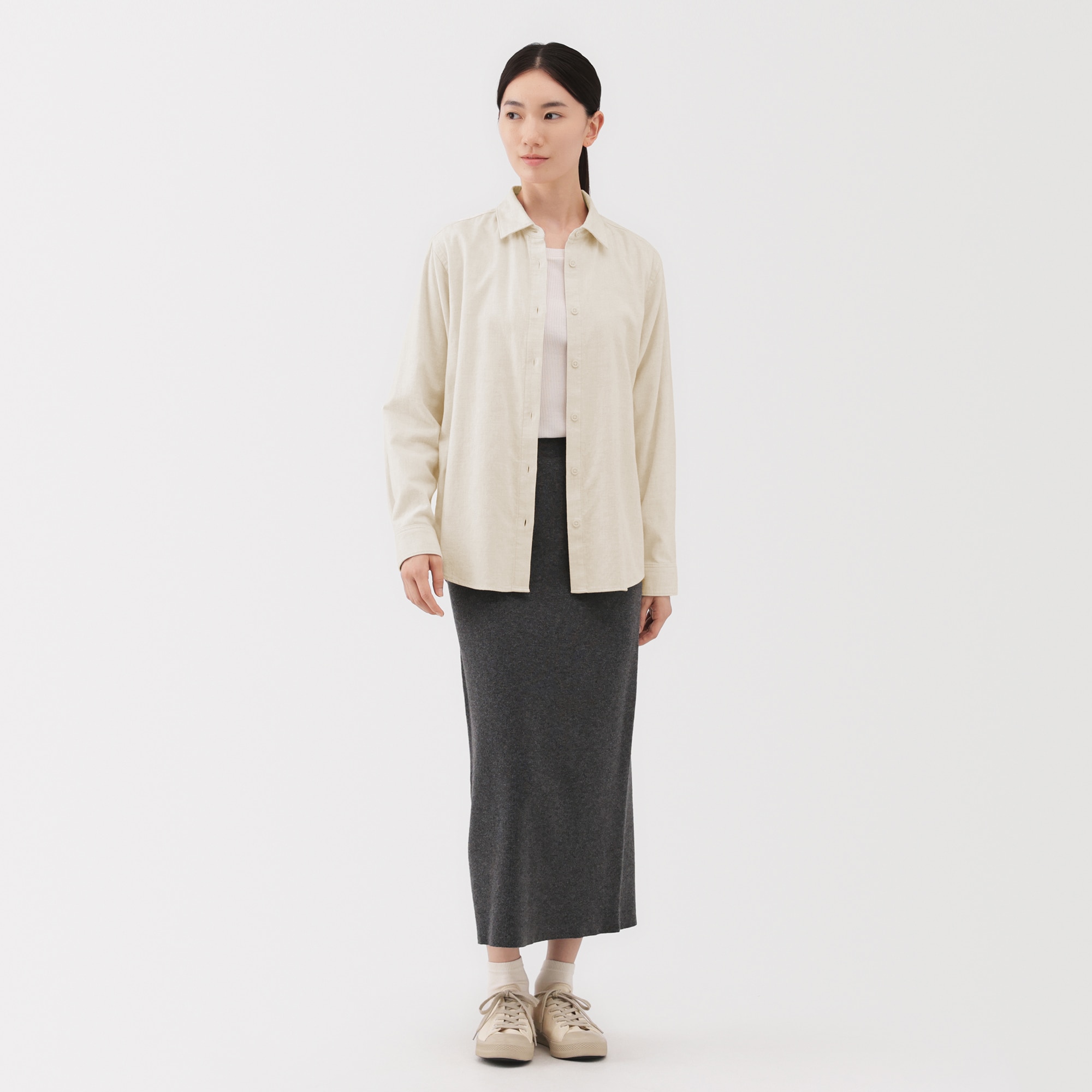 婦人　両面起毛フランネルレギュラーカラー長袖シャツ