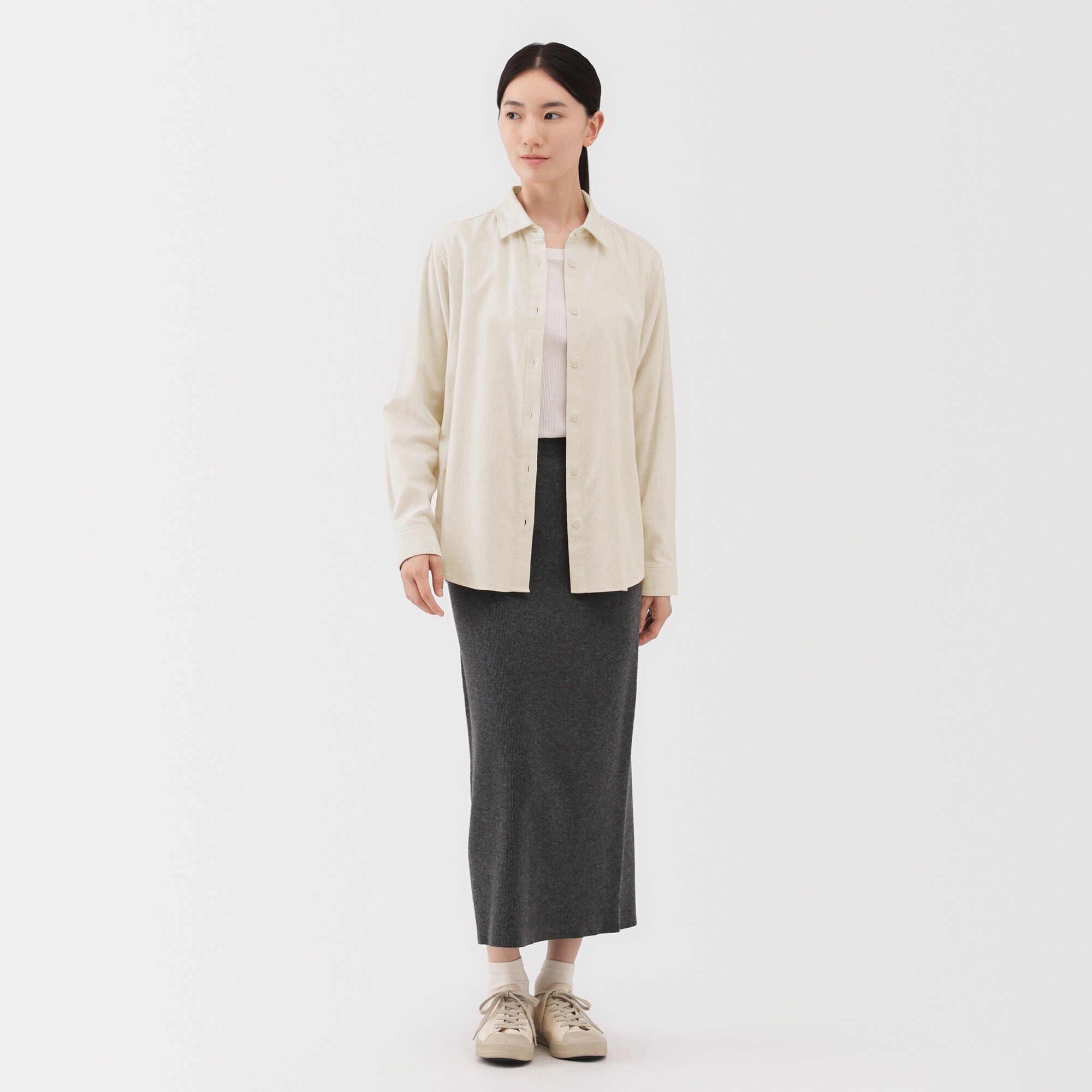 婦人　両面起毛フランネルレギュラーカラー長袖シャツ