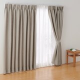 麻平織太番手プリーツカーテン２倍ヒダ／生成