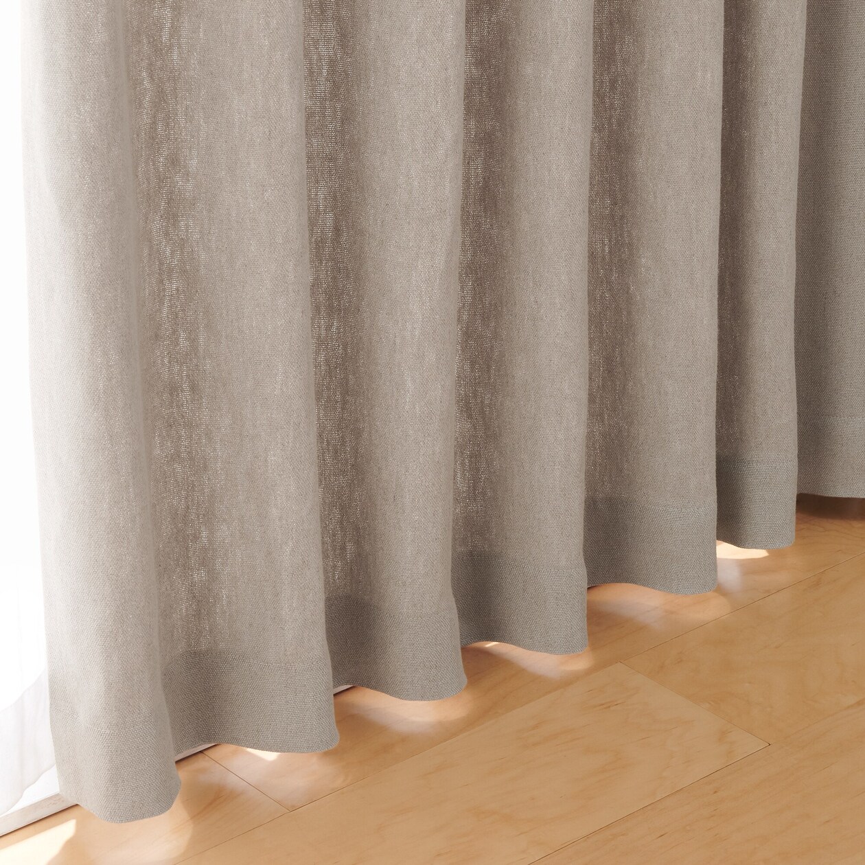 麻平織太番手プリーツカーテン２倍ヒダ／生成